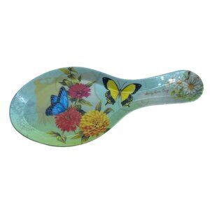 Sandy Lynam Clough 100% Melamine Spoon Rest Floral Butterflies 9.5" x 4" Signed
